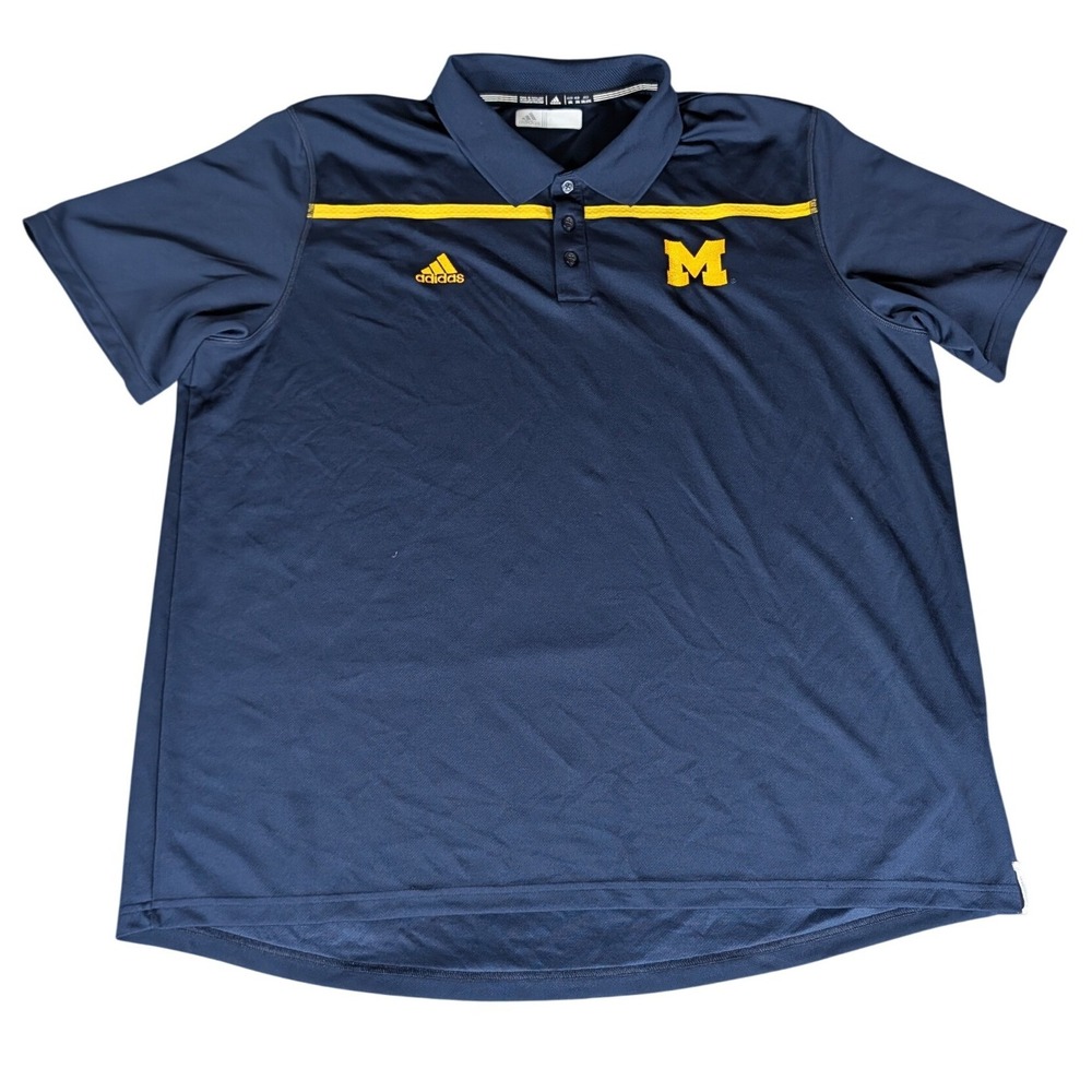 Adidas Michigan Wolverines Mens Navy Blue Maize‎ Stripe Performance Polo 2XL